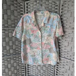 Vtg 90s D.K. Gold Button Down Shirt Multicolor Tropical Floral Print Womens XL